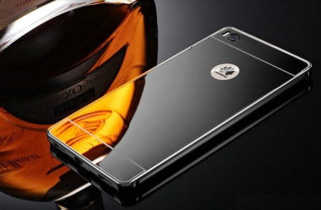 Добави още лукс Бъмпъри за телефони Луксозен алуминиев бъмпър с огледален твърд гръб за Huawei P8 GRA-L09 черен